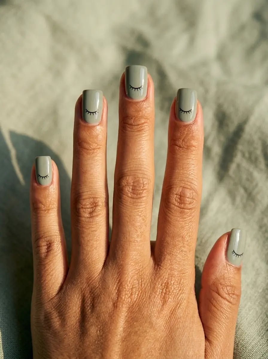 Matte Sage Green With Closed Eye Art Nails Matte Sage Green With Closed Eye Art Nails — Simple Sage Nails