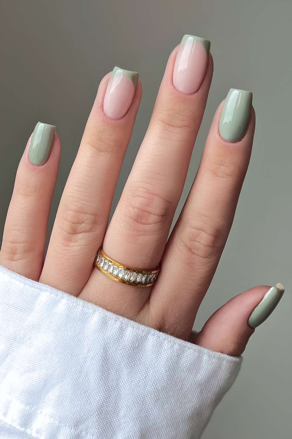 Sheer Pink With Sage Green French Tip Nails Sheer Pink With Sage Green French Tip Nails — Simple Sage Nails