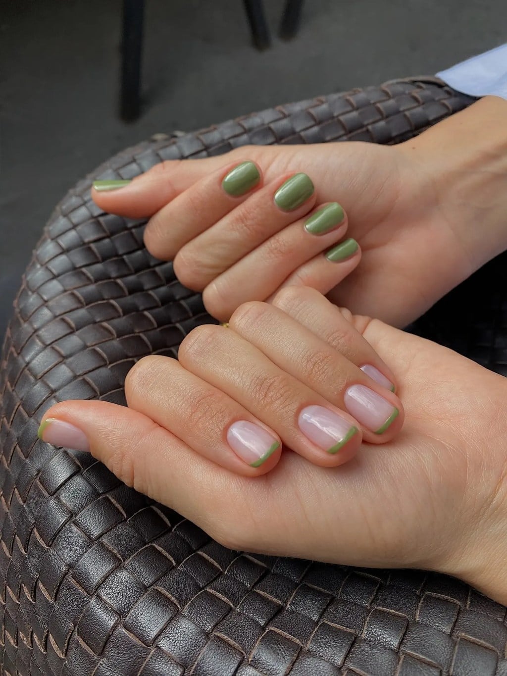 Fine Sage Green French Tip Short Square Nails Fine Sage Green French Tip Short Square Nails — Simple Sage Nails