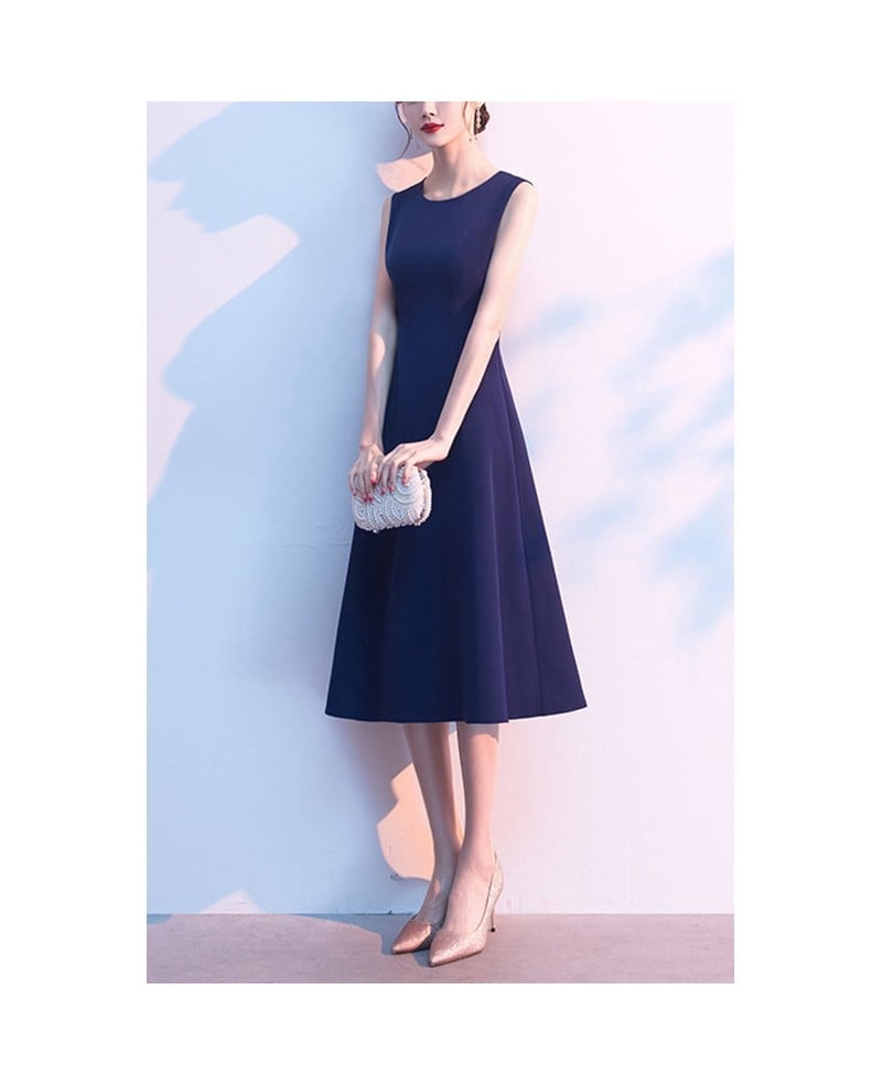 Navy Blue Sleeveless A-Line Midi Dress Navy Blue Sleeveless A-Line Midi Dress — Simple Semi Formal Outfits