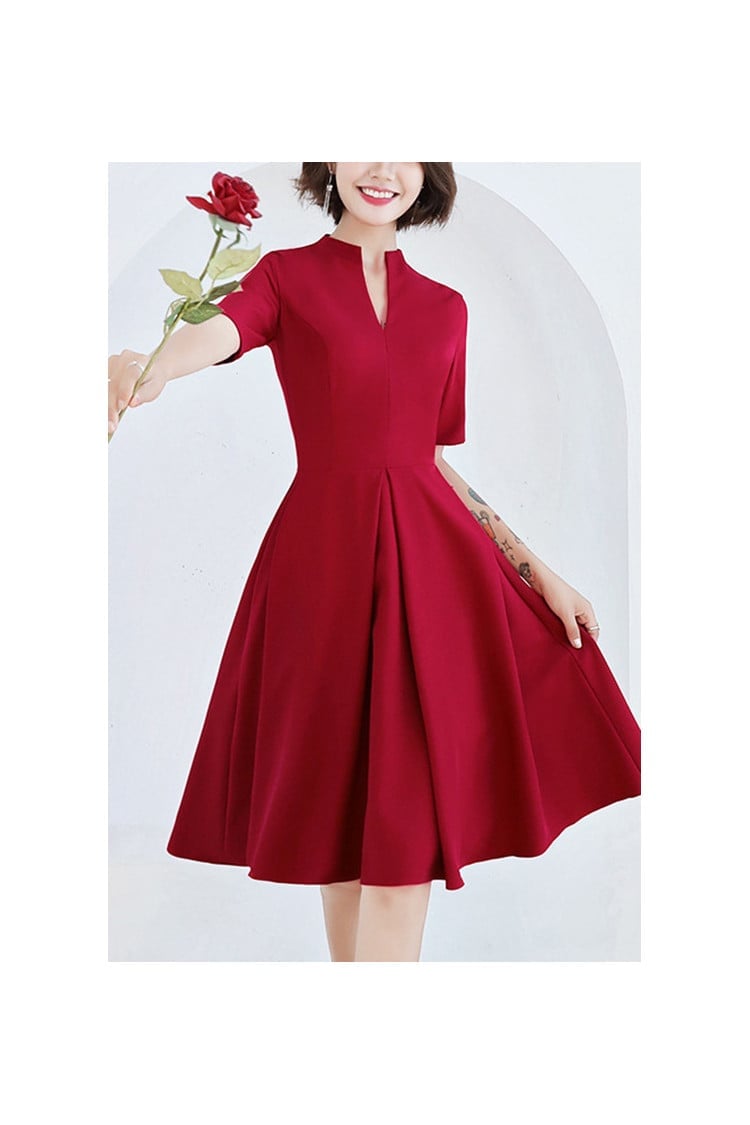 Burgundy Knee-Length Fit-And-Flare Dress Burgundy Knee-Length Fit-And-Flare Dress — Simple Semi Formal Outfits