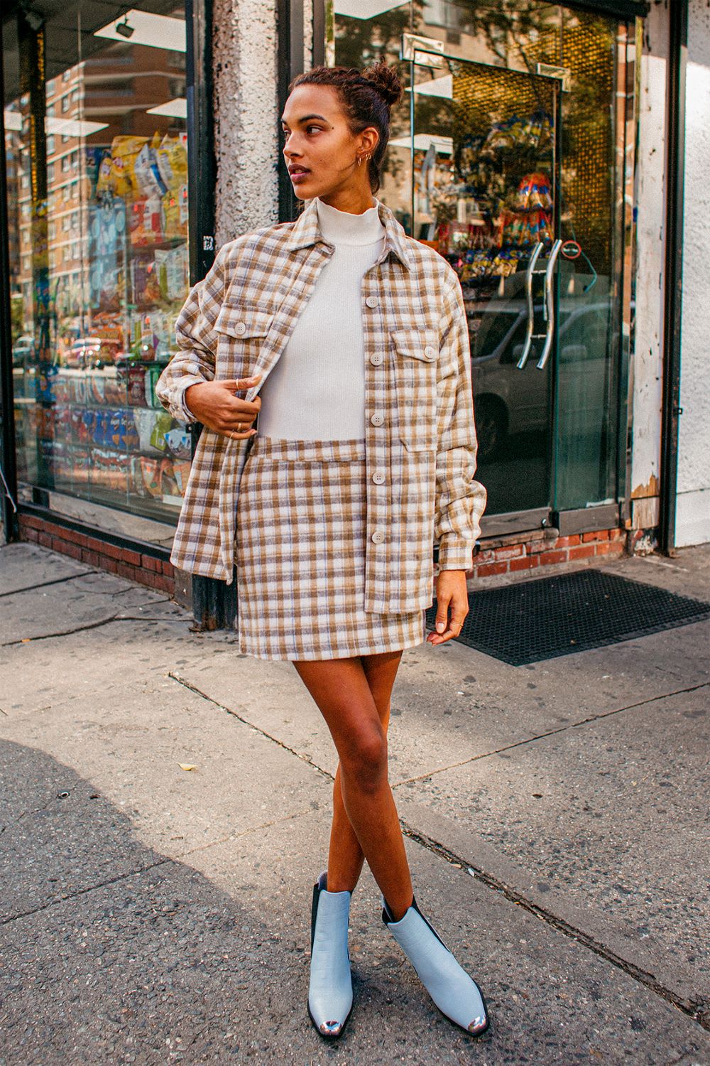 Matching Plaid Shacket and Mini Skirt Set Matching Plaid Shacket and Mini Skirt Set — Simple Shacket Outfits