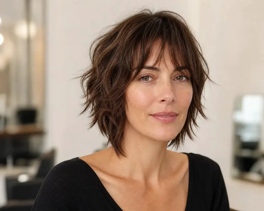 Short Dark Brown Shag With Piecey Layers — Simple Shag Haircut