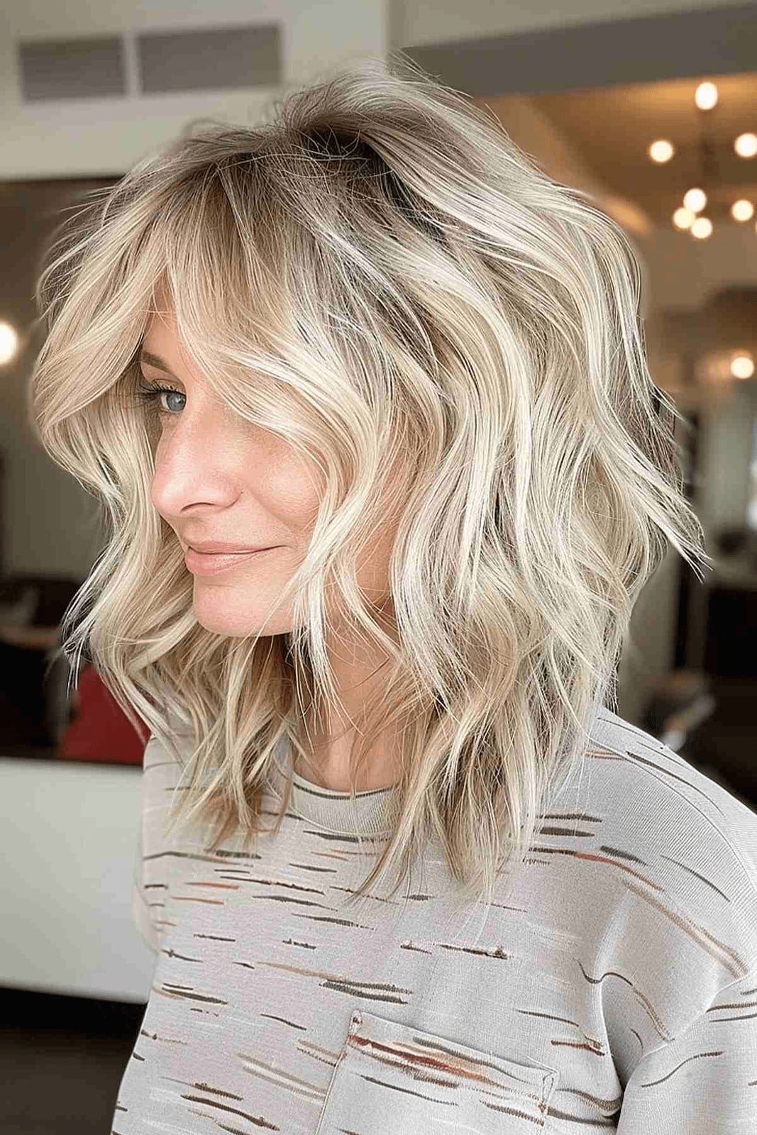 Platinum Blonde Collarbone Shag No Bangs — Simple Shag Haircut