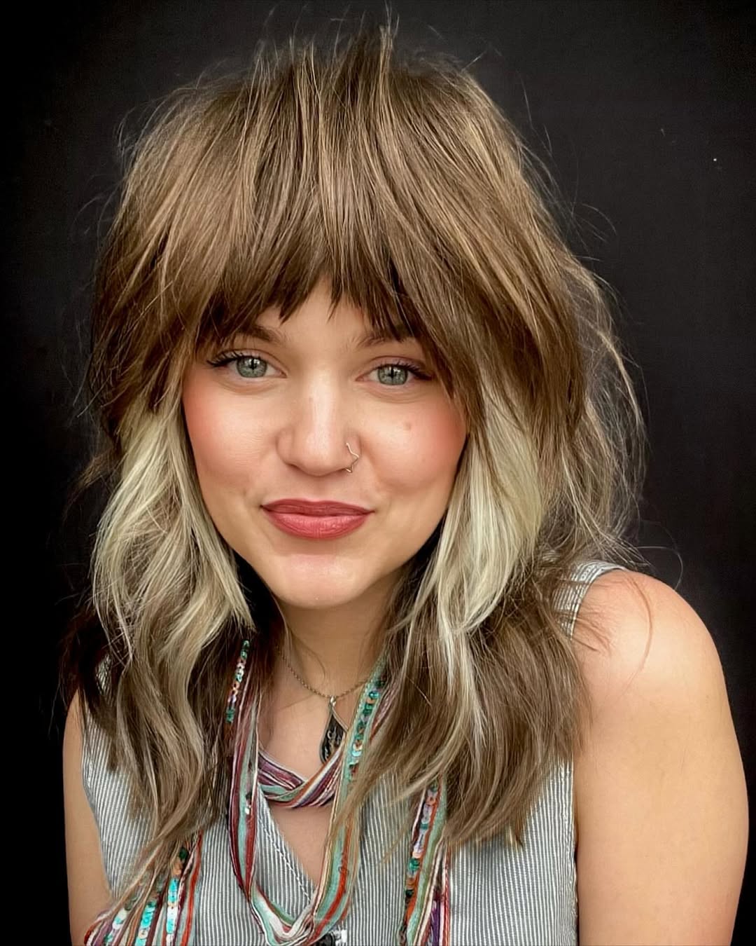 Mid-Back Shag With Blonde Highlights And Brown Lowlights — Simple Shag Haircut