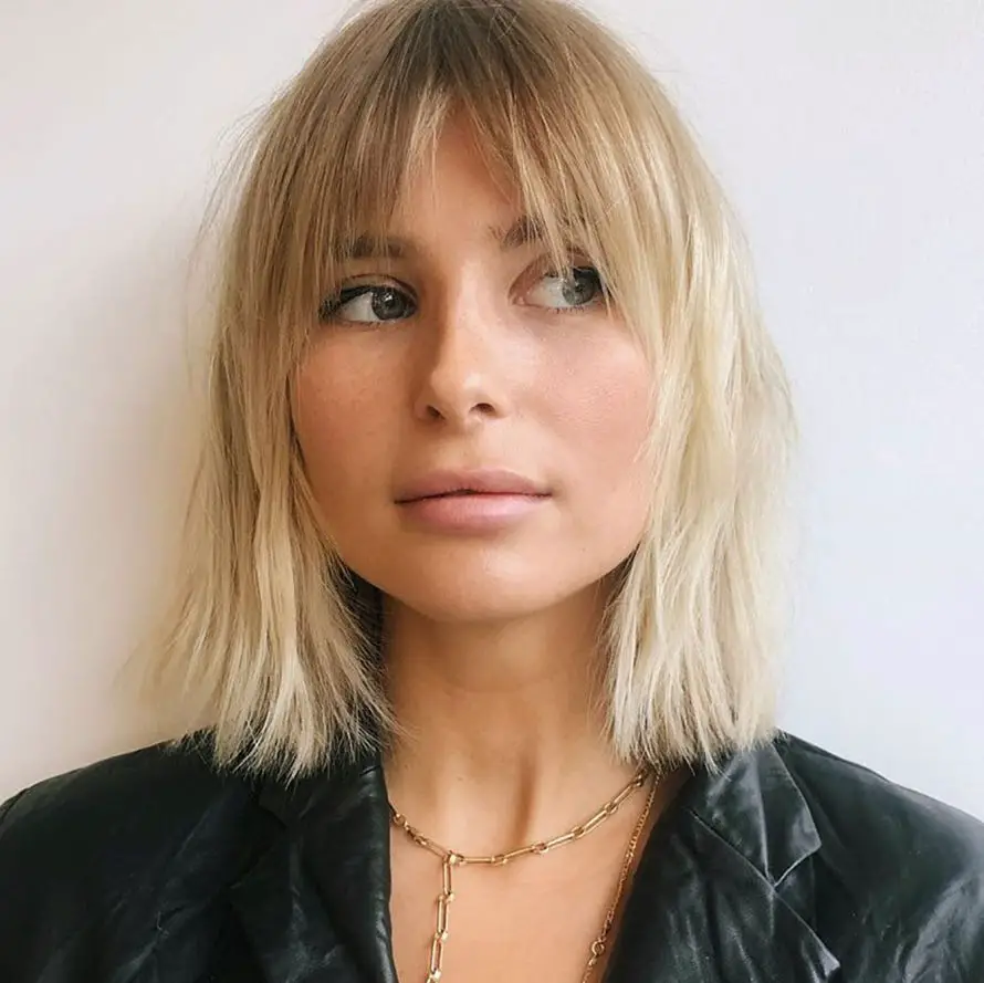 Ash Blonde Shag Bob With Blunt Bangs — Simple Shag Haircut