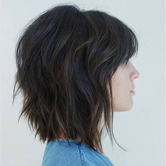 Chin Length Dark Brown Shag No Bangs — Simple Shag Haircut