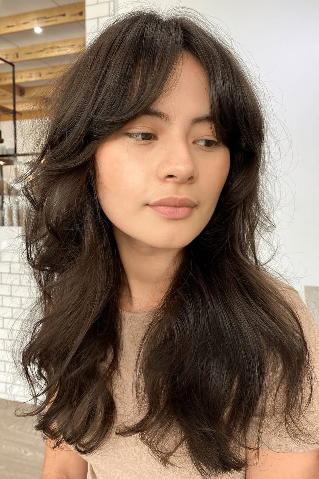 Mid-Back Long Shag With No Bangs And Loose Waves Mid-Back Long Shag With No Bangs And Loose Waves — Simple Shag Hairstyles