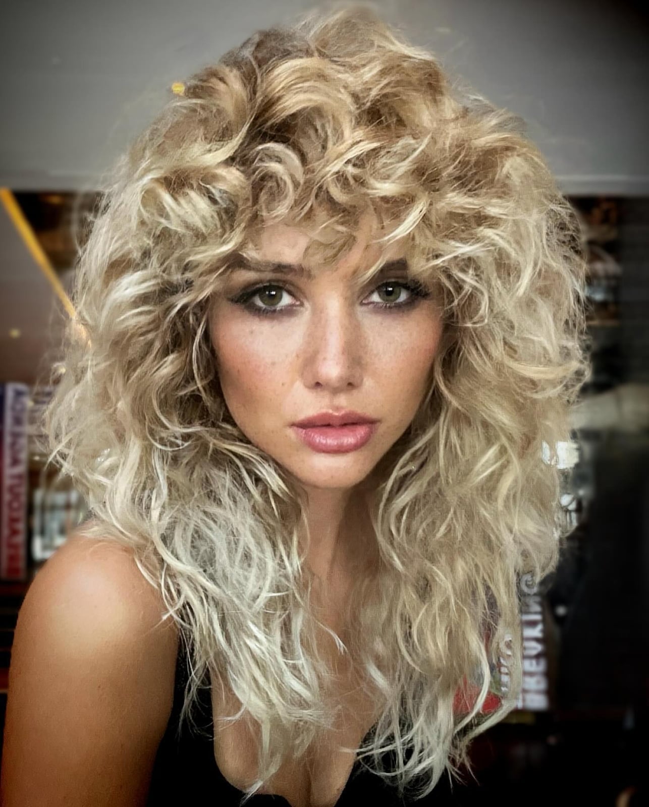 Voluminous Curly Mid-Back Shag In Platinum Blonde Voluminous Curly Mid-Back Shag In Platinum Blonde — Simple Shag Hairstyles