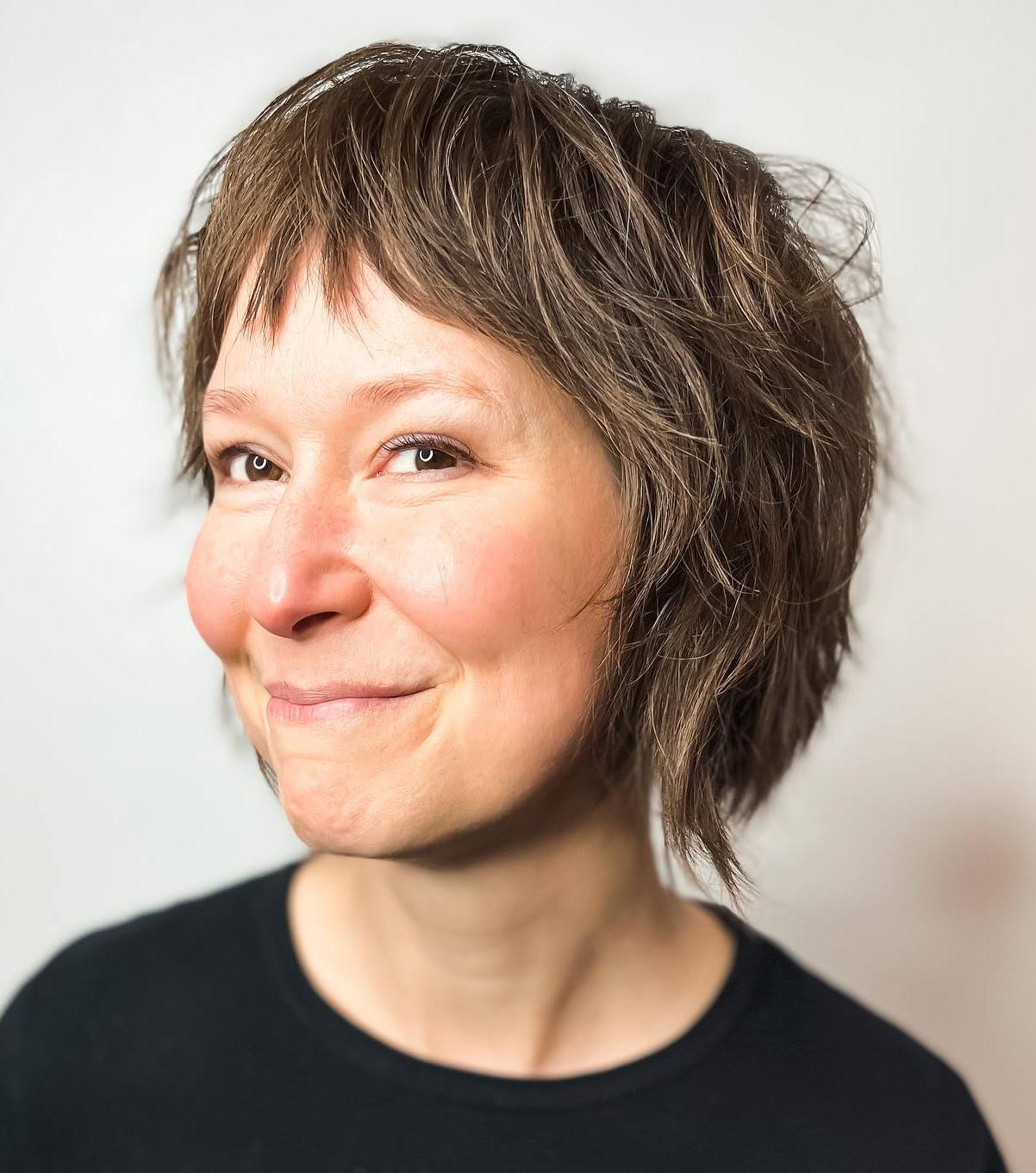 Chin Length Shaggy Bob Wispy Bangs Medium Brown Chin Length Shaggy Bob Wispy Bangs Medium Brown — Simple Shaggy Bob