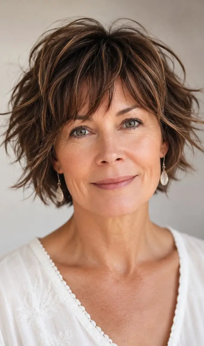 Chin Length Choppy Shag Bob Caramel Highlights Chin Length Choppy Shag Bob Caramel Highlights — Simple Shaggy Bob