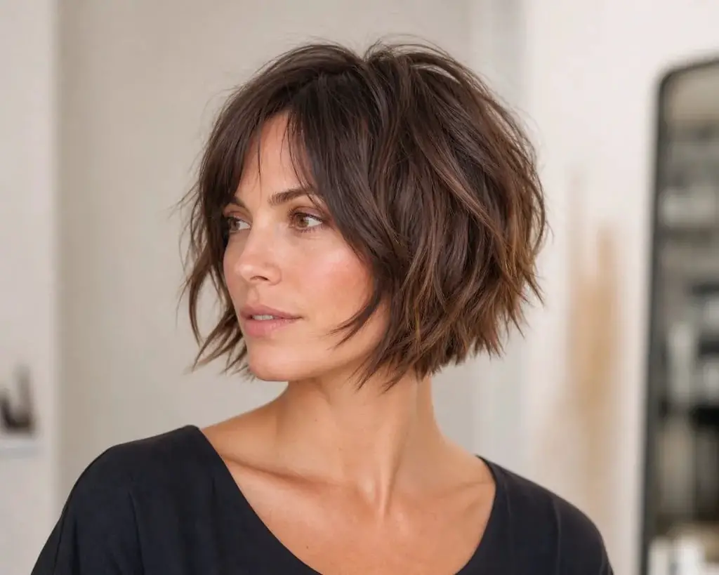 Short Blonde Bob With Side Swept Bangs Short Blonde Bob With Side Swept Bangs — Simple Shaggy Bob