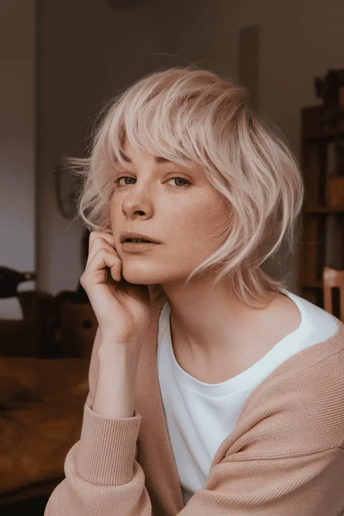 Collarbone Shaggy Bob Ash Blonde Texture Collarbone Shaggy Bob Ash Blonde Texture — Simple Shaggy Bob