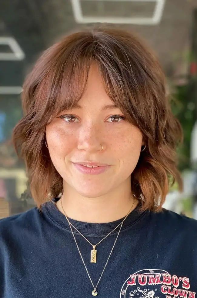 Medium Brown Shaggy Bob With Textured Waves — Simple Shaggy Bob Haircut