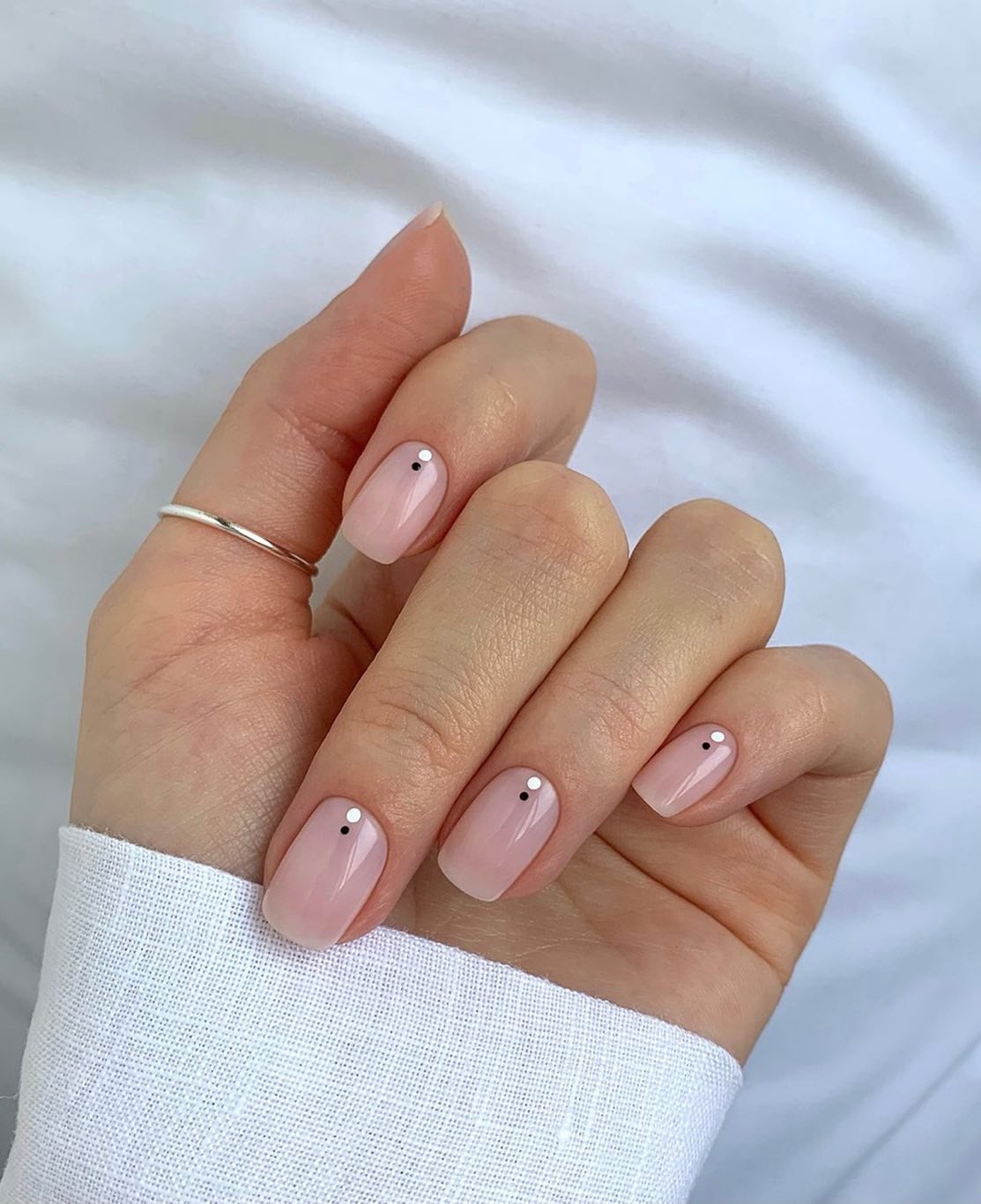 Sheer Pink Nude Short Almond Nails with Dots Sheer Pink Nude Short Almond Nails with Dots — Simple Sheer Nails
