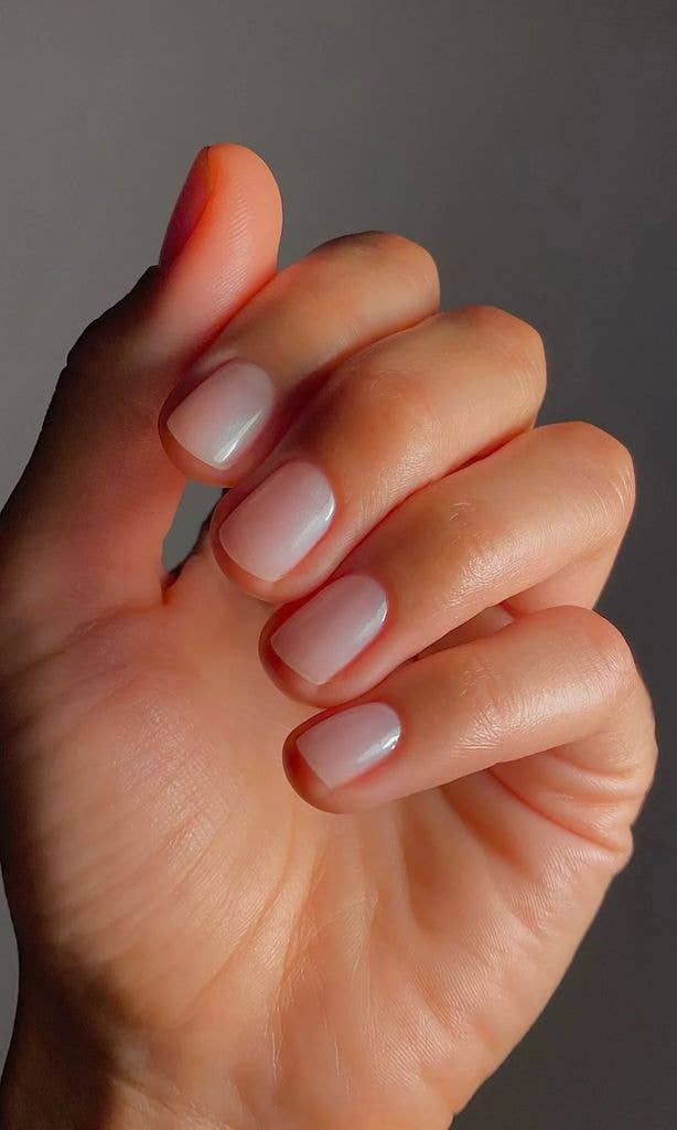 Milky White Jelly Short Almond Nails Milky White Jelly Short Almond Nails — Simple Sheer Nails