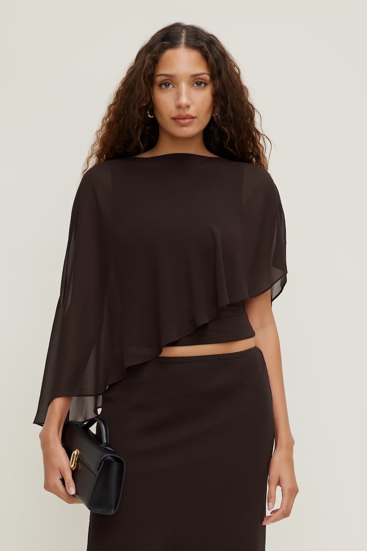Dark Brown Sheer Chiffon Overlay Top Dark Brown Sheer Chiffon Overlay Top — Simple Sheer Top Outfit