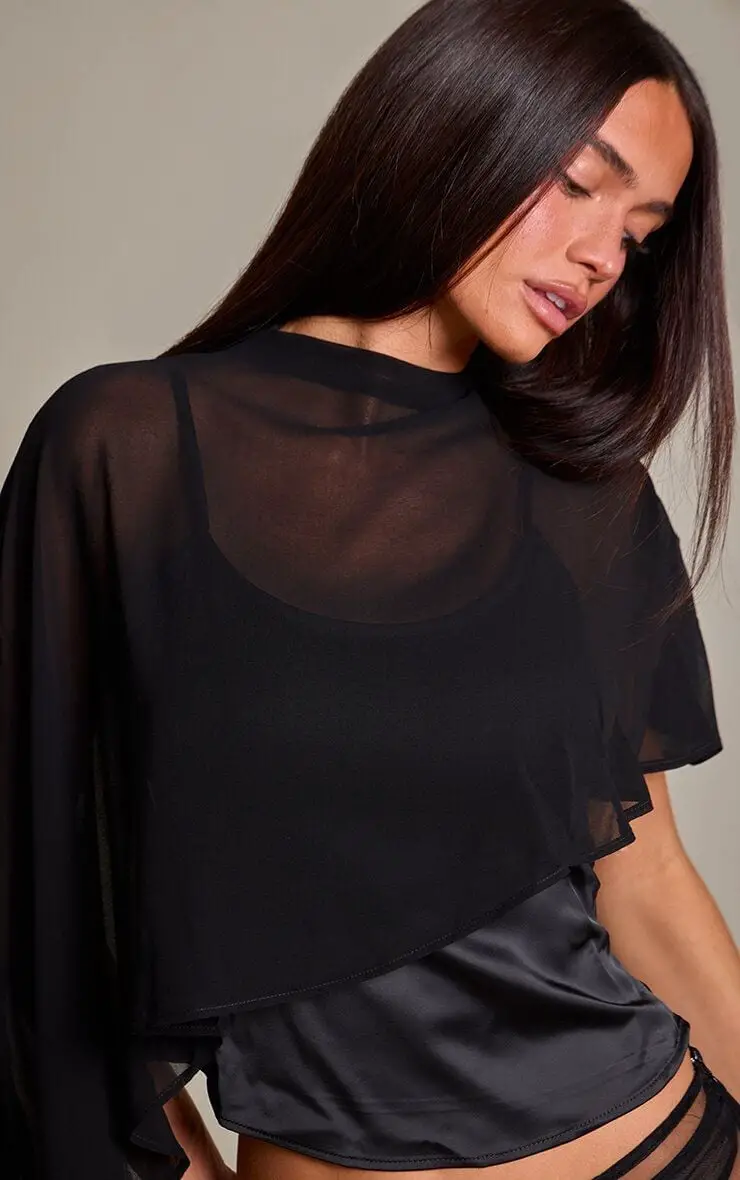 Sheer Black Overlay Top With Ruffled Hem Sheer Black Overlay Top With Ruffled Hem — Simple Sheer Top Outfit