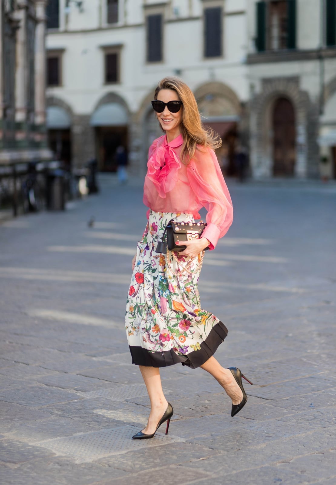 Sheer Pink Organza Blouse With Ruffles Sheer Pink Organza Blouse With Ruffles — Simple Sheer Top Outfit