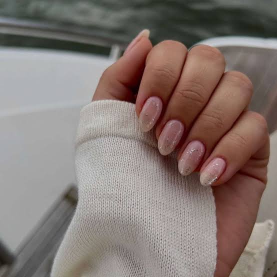 Nude Pink Soft Square Medium Nails — Simple Shimmer Nails