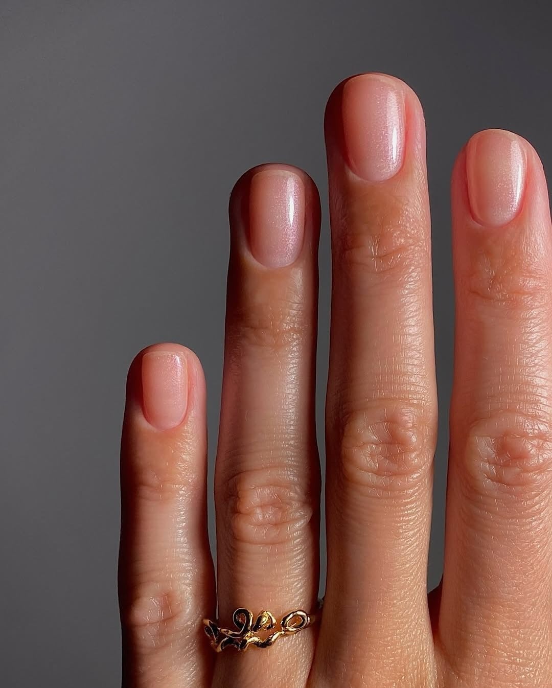 Satin Shimmer Milky Pink Natural Nails — Simple Shimmer Nails