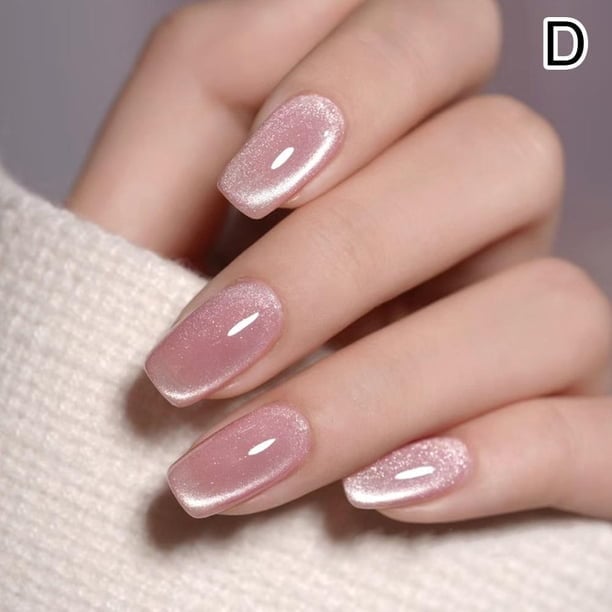 Peach Undertone Cat-Eye Shimmer Short Soft Square Nails — Simple Shimmer Nails