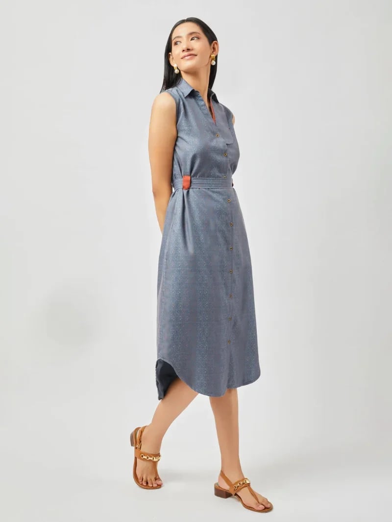 Sleeveless Gray Shirt Dress with Orange Belt — Simple Shirt Dress Outfits