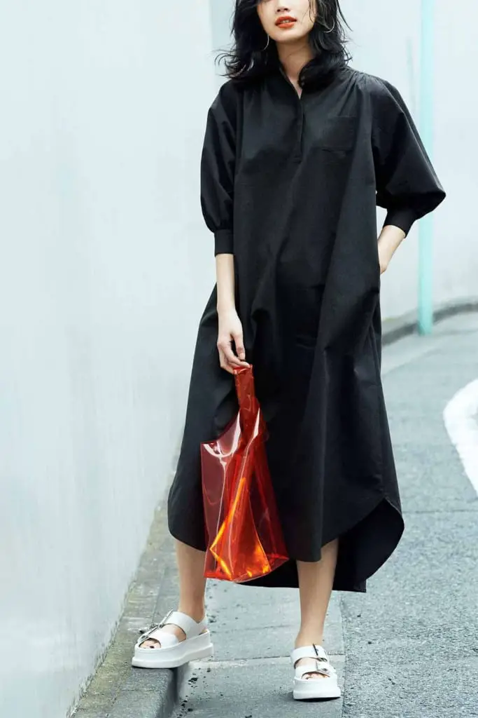 Oversized Black Midi Shirt Dress with Platform Sandals — Simple Shirt Dress Outfits