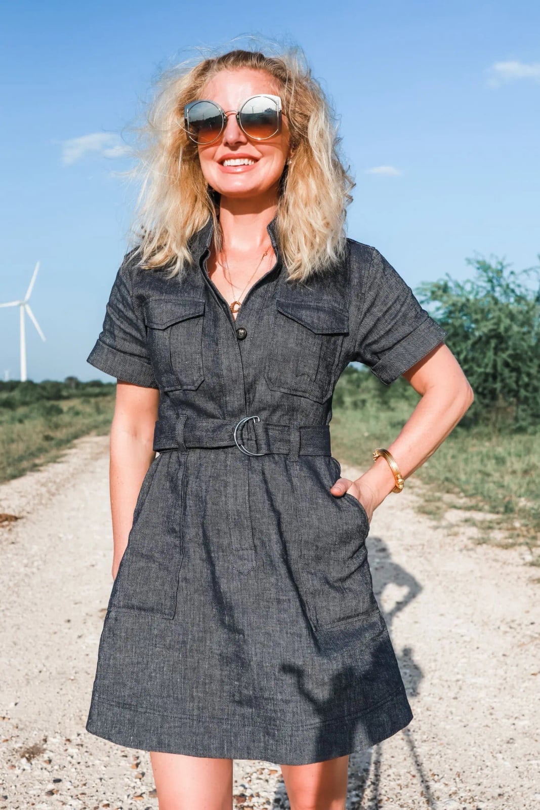 Belted Denim Shirt Dress with White Sneakers — Simple Shirt Dress Outfits