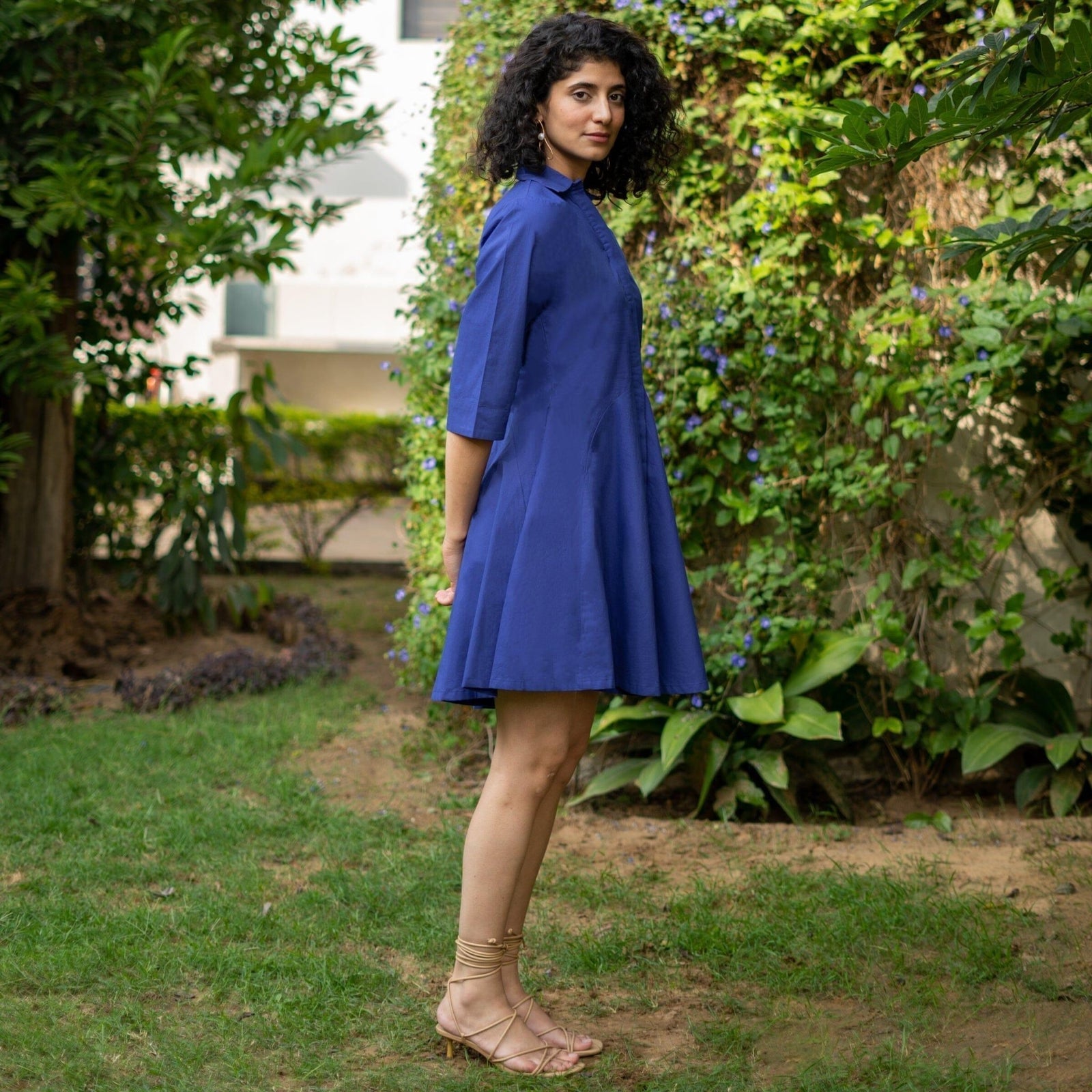 Blue Cotton Fit and Flare Shirt Dress — Simple Shirt Dresses