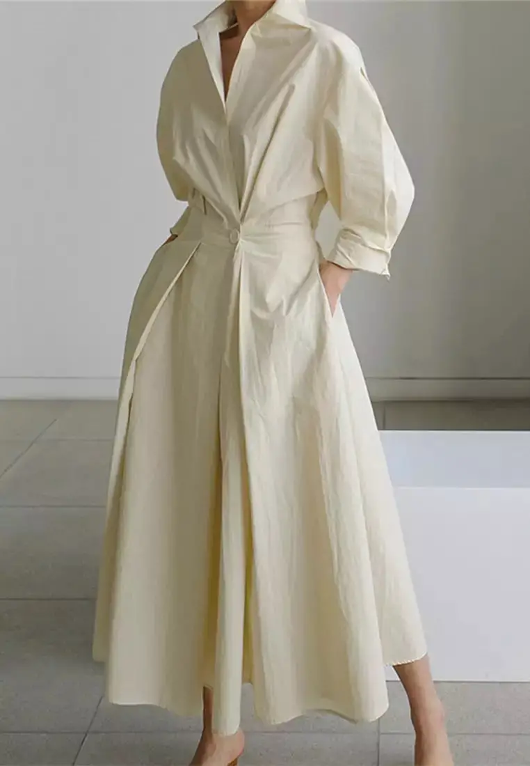 Cream Oversized Shirt Dress with Large Buttons — Simple Shirt Dresses
