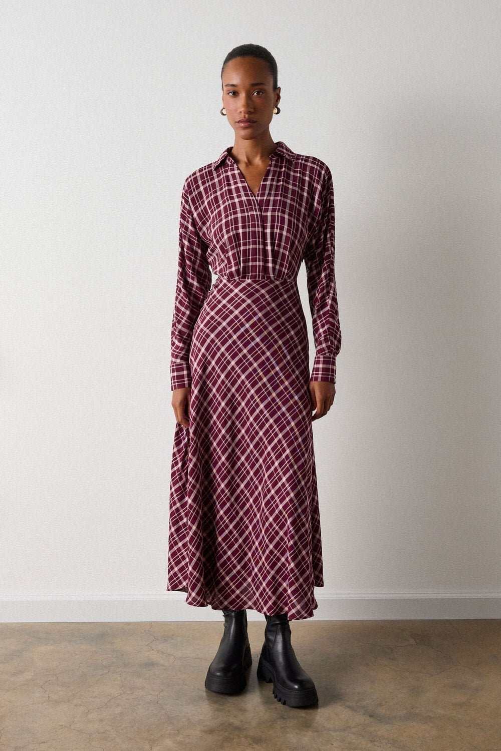 Burgundy Plaid Flannel Maxi Shirt Dress — Simple Shirt Dresses