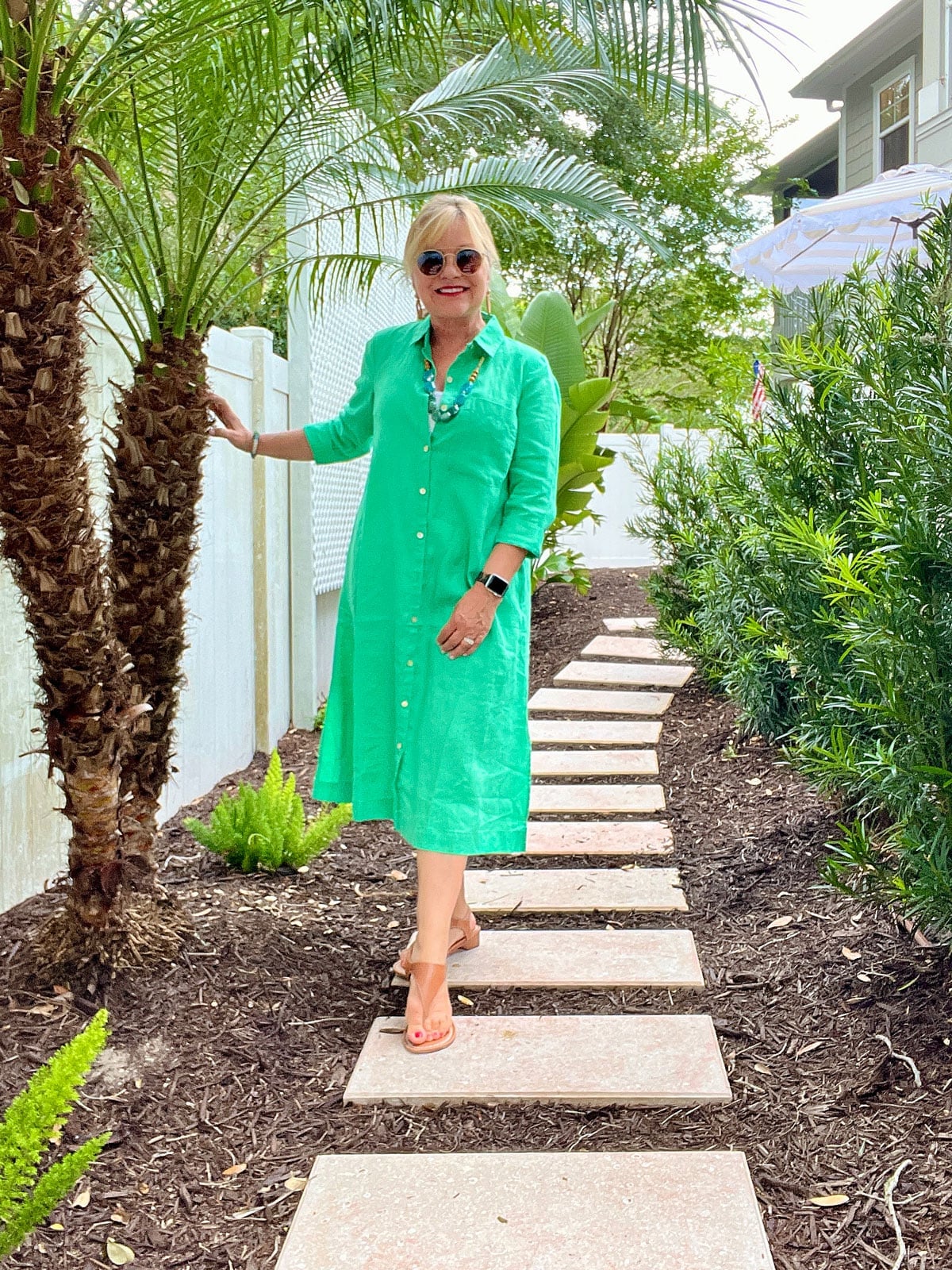 Bright Green Linen Straight Shirt Dress — Simple Shirt Dresses