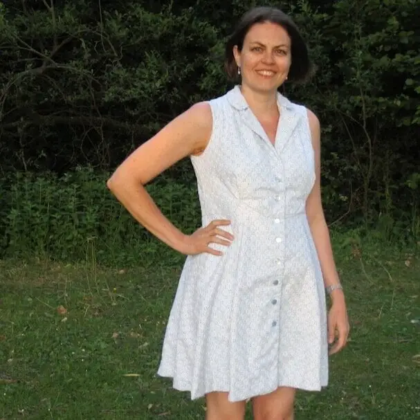 White Sleeveless Shirt Dress with Blue Pattern — Simple Shirt Dresses