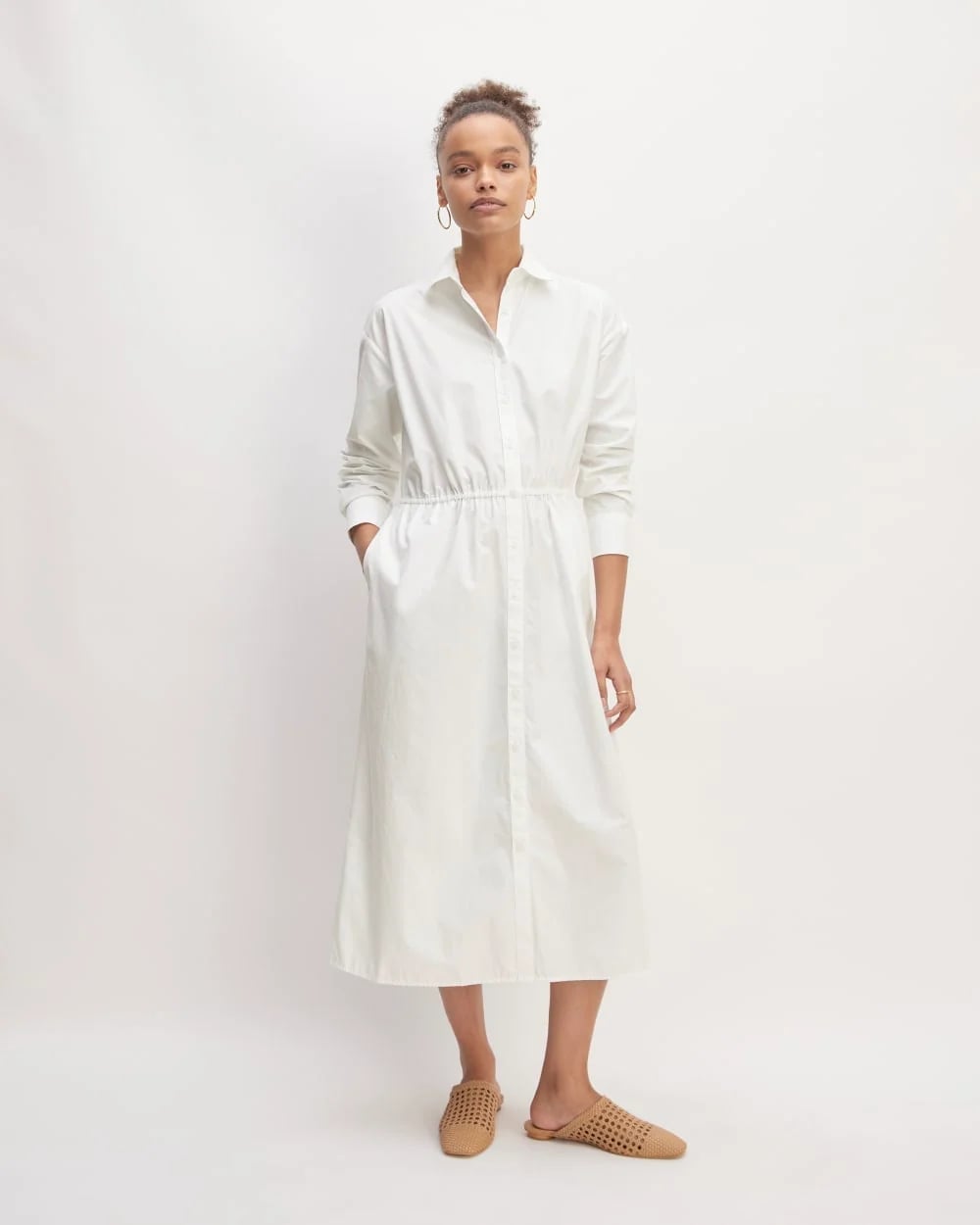 White Cotton Belted Midi Shirt Dress — Simple Shirt Dresses