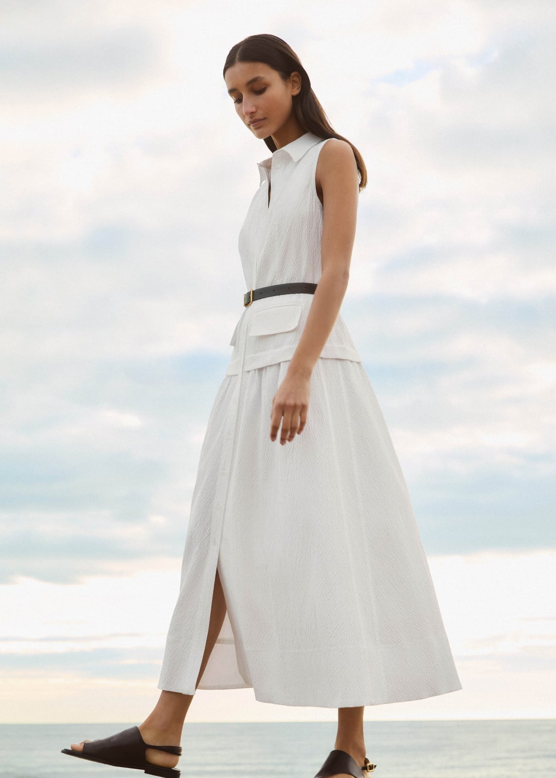 Oversized White Textured Cotton Shirt Dress — Simple Shirt Dresses