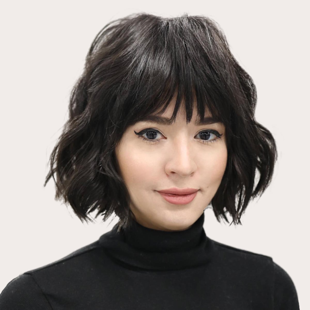Chin Length Bob With Wispy Bangs And Waves Chin Length Bob With Wispy Bangs And Waves — Simple Short Bob Hairstyles