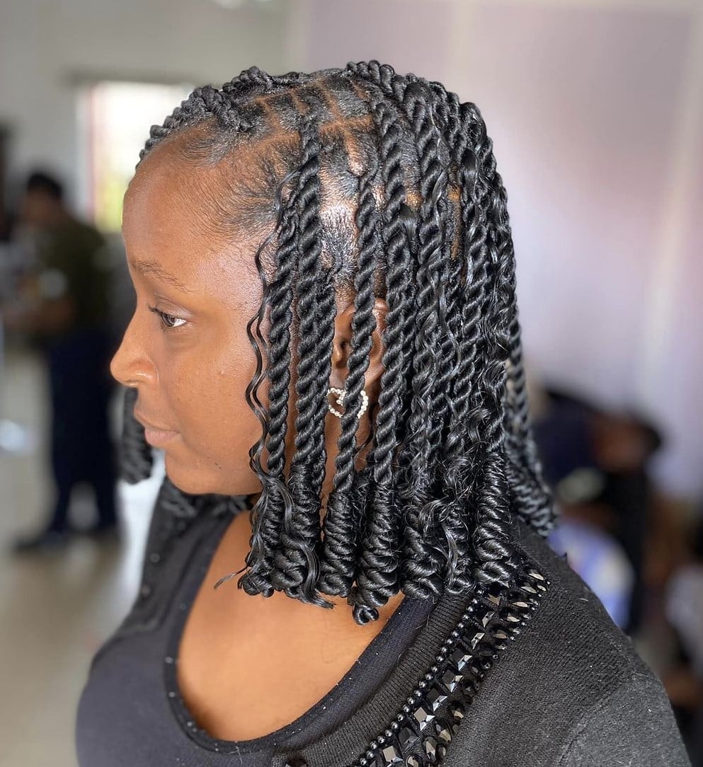 Black Chin-Length Braided Bob — Simple Short Braids