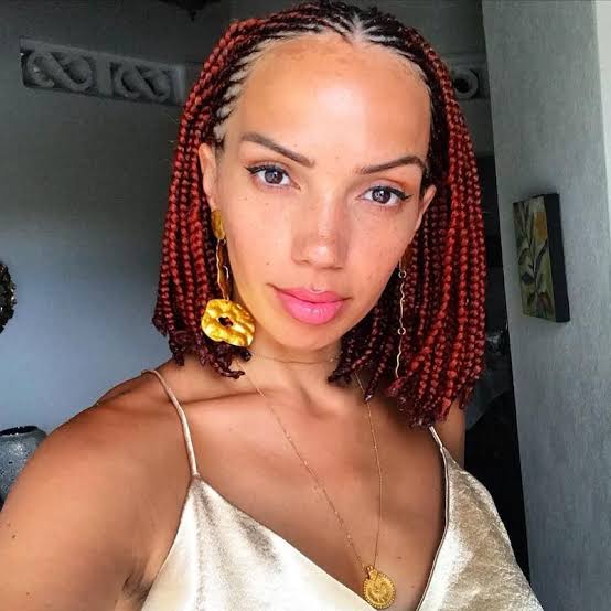 Reddish Brown Chin Bob With Box Braids — Simple Short Braids