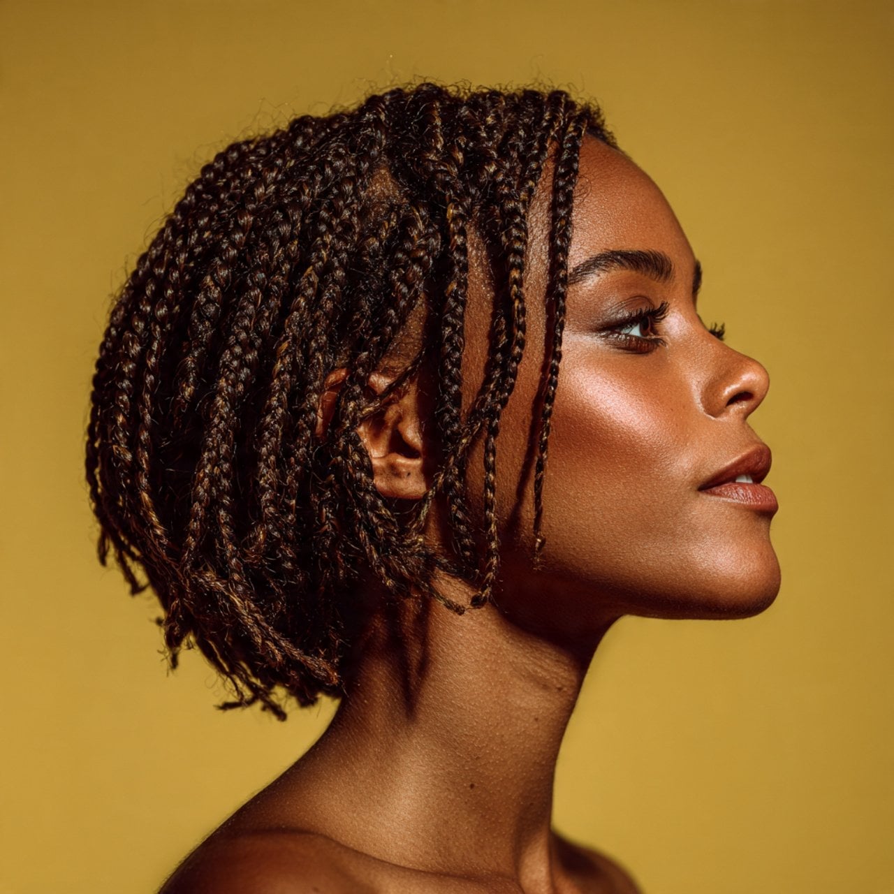 Brown Bob With Textured Fine Braids — Simple Short Braids