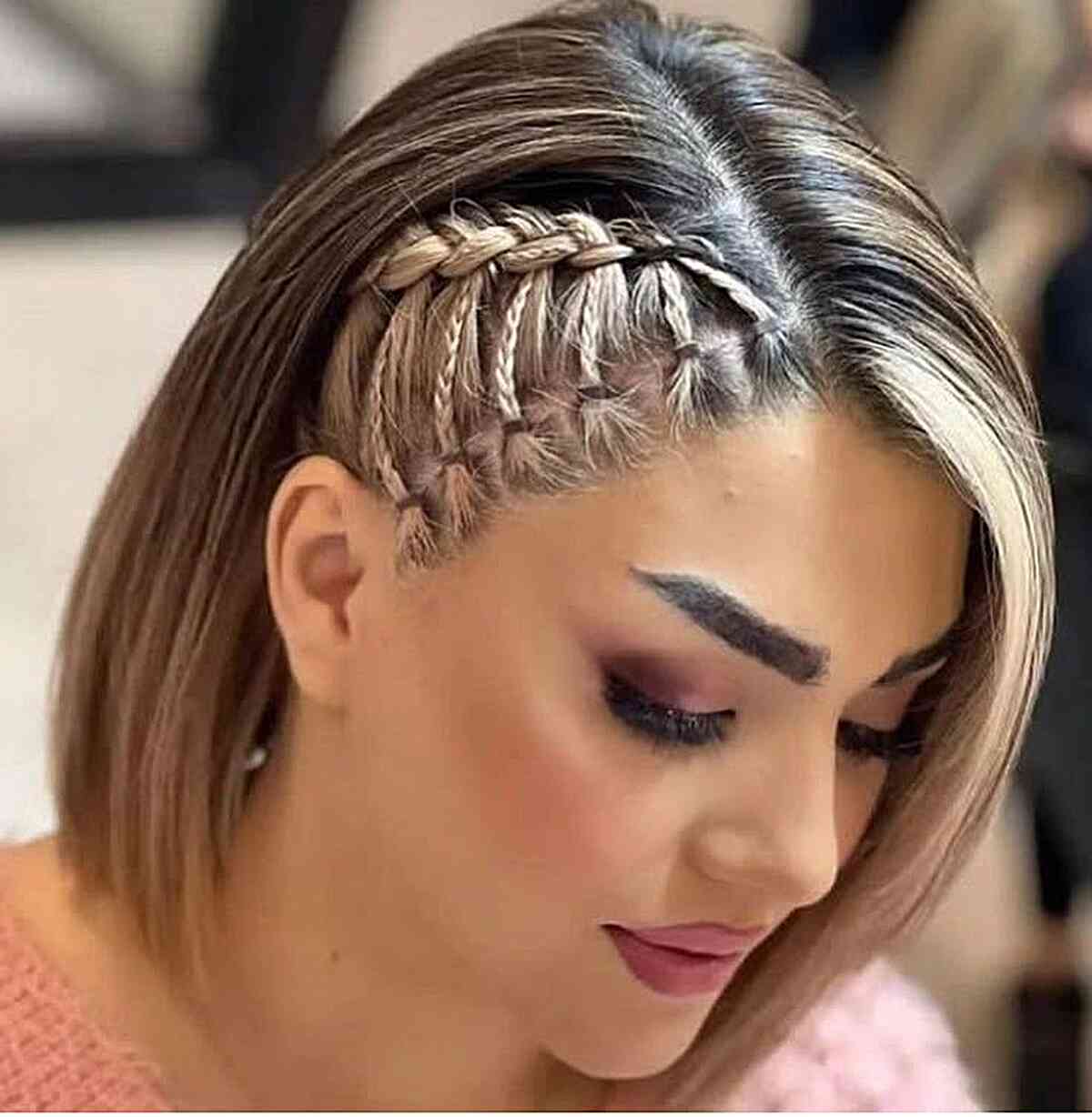 Brown Collarbone Bob With Braided Sides and Waves — Simple Short Braids