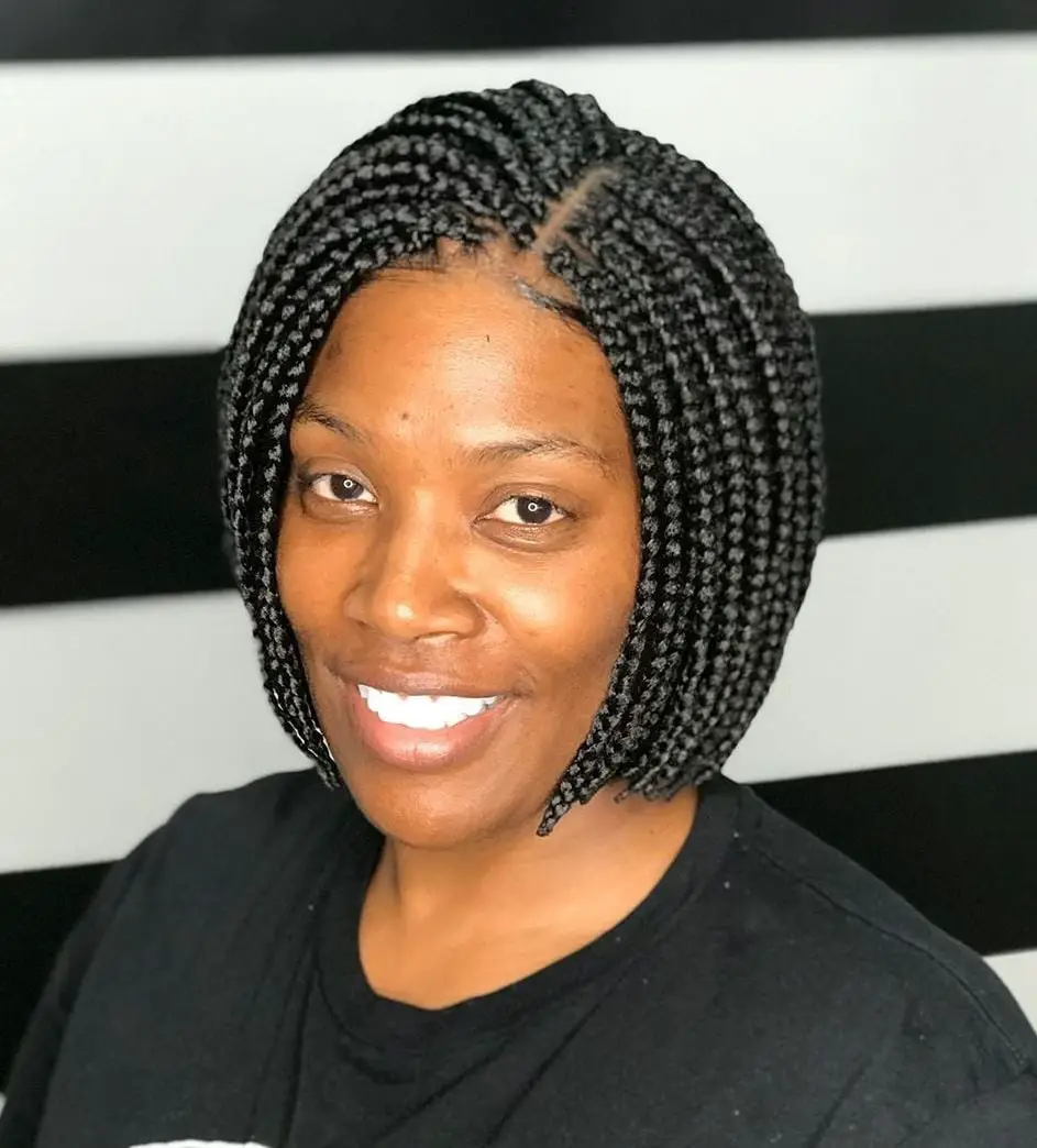 Black Collarbone Bob With Sharp Braided Line — Simple Short Braids