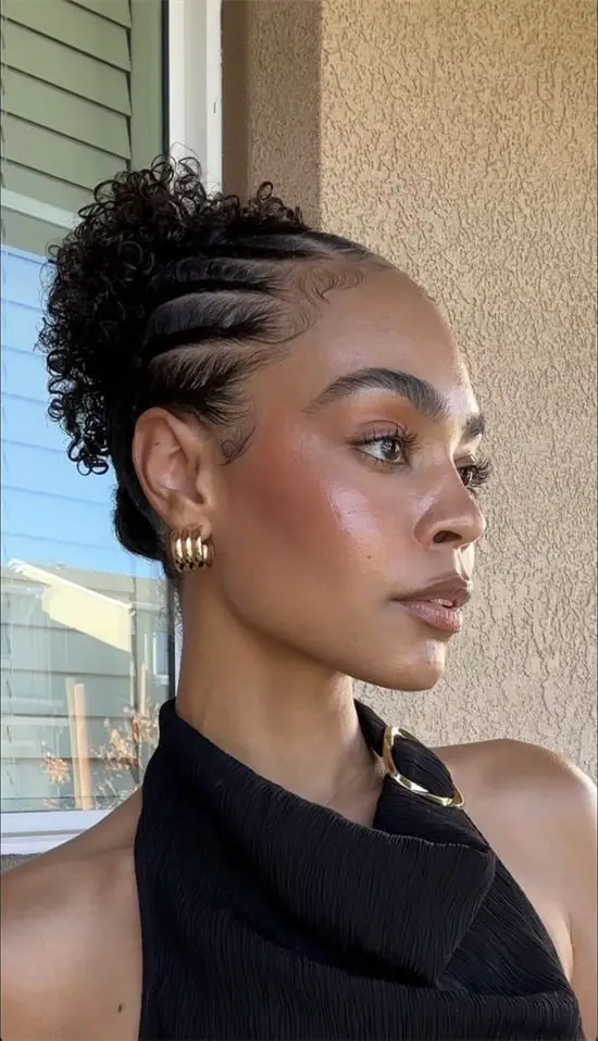 Black Bob With Geometric Cornrow Pattern — Simple Short Braids