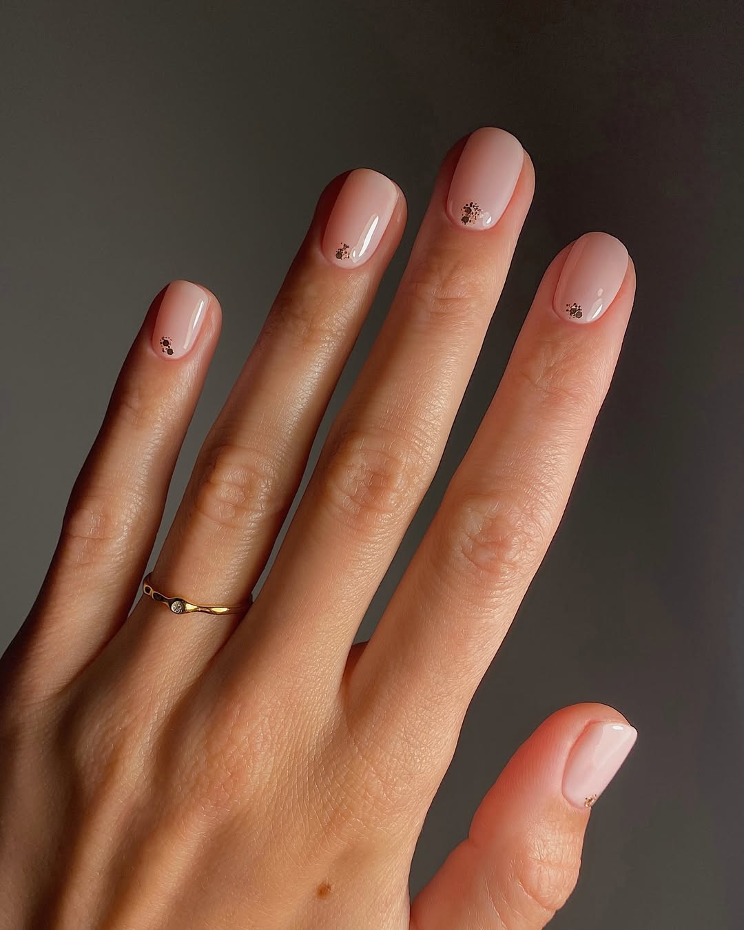 Gold Foil Accent Milky Nude Short Square Nails — Simple Short Classy Nails