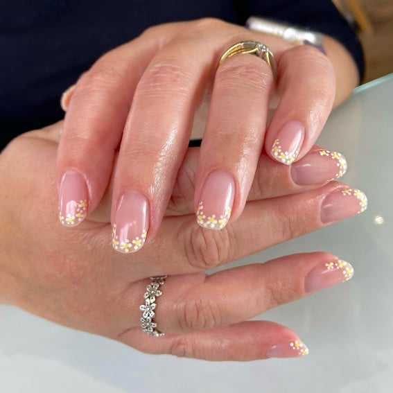 Floral French Short Square Pink Nails — Simple Short Classy Nails