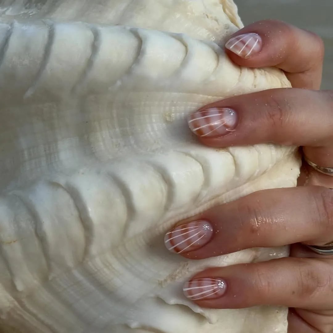 Seashell Pattern Clear Short Square Nails — Simple Short Classy Nails