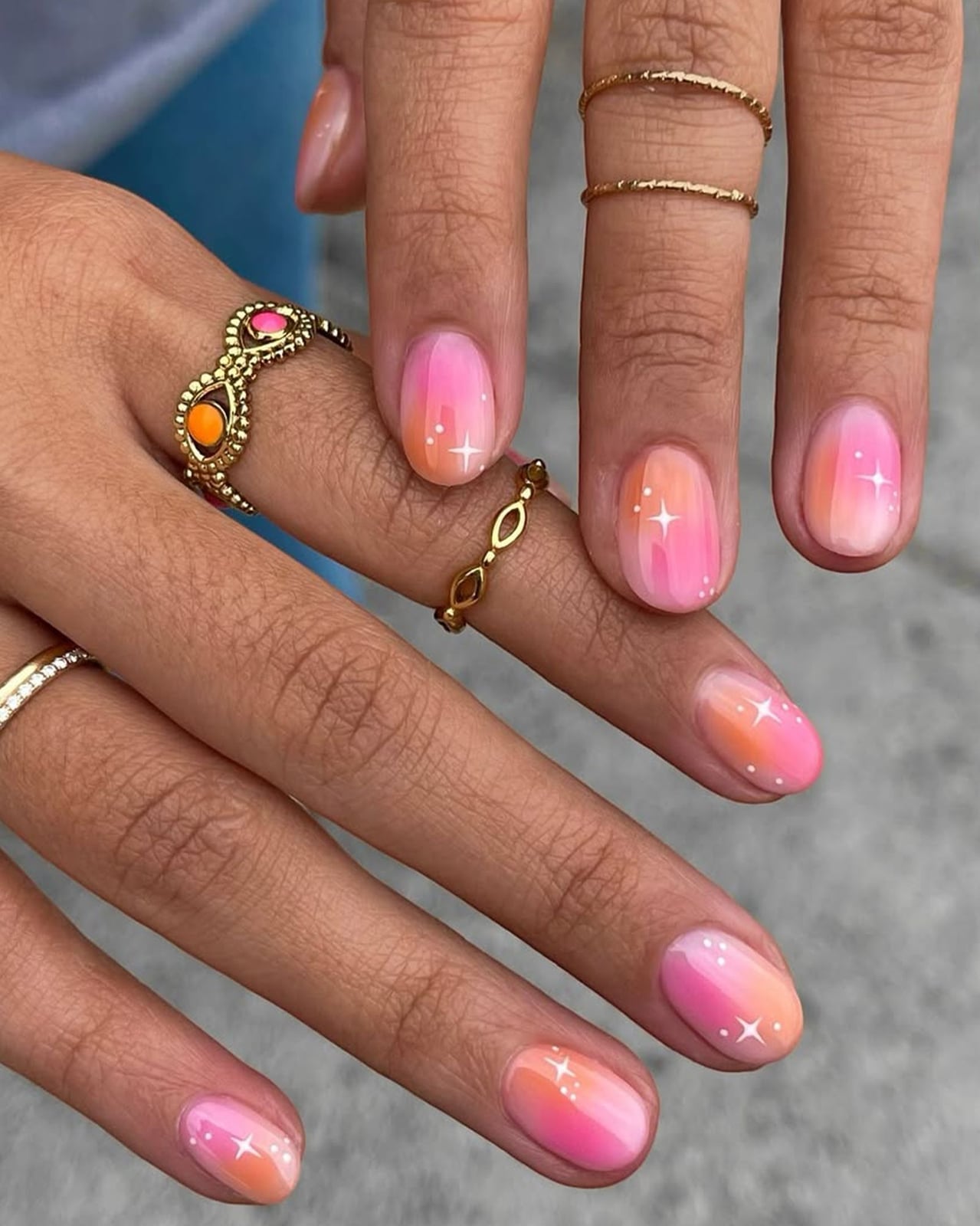 Pink to Orange Aura Gradient Short Oval Nails — Simple Short Classy Nails