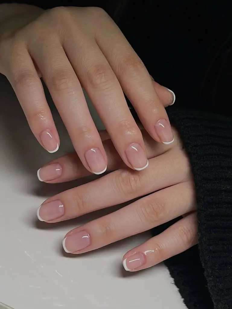 Crisp White Tip Short Almond French Nails — Simple Short Classy Nails