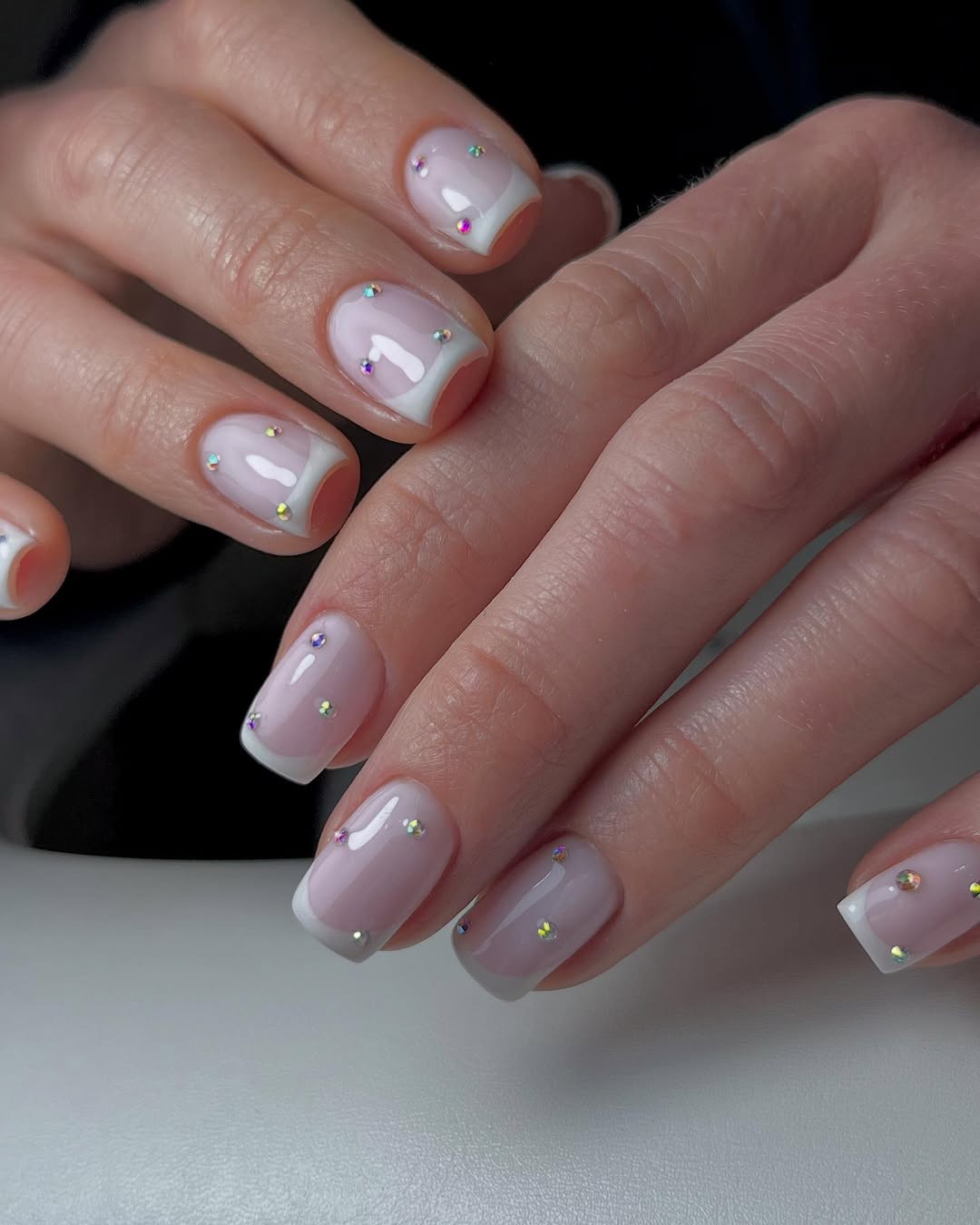 Glitter Accent French Tip Soft Square Nails — Simple Short French Tip Nails