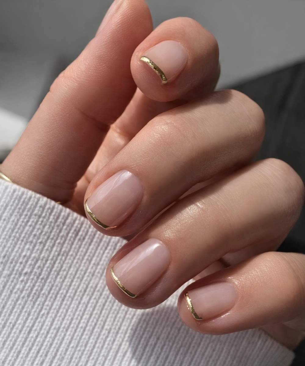 Thin Gold Line French Tip Short Square Nails, квадрат — Simple Short French Tip Nails
